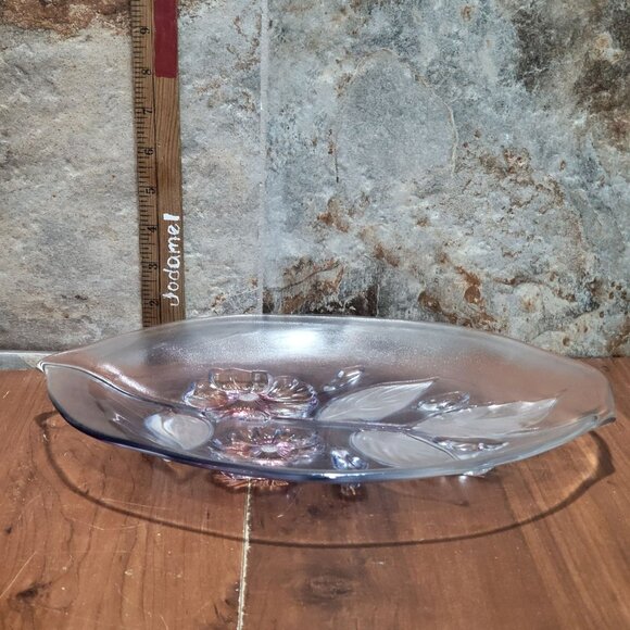Glass Crystal Frosted Calypso Canape Hibiscus Leaf Shape Platter - Picture 10 of 16